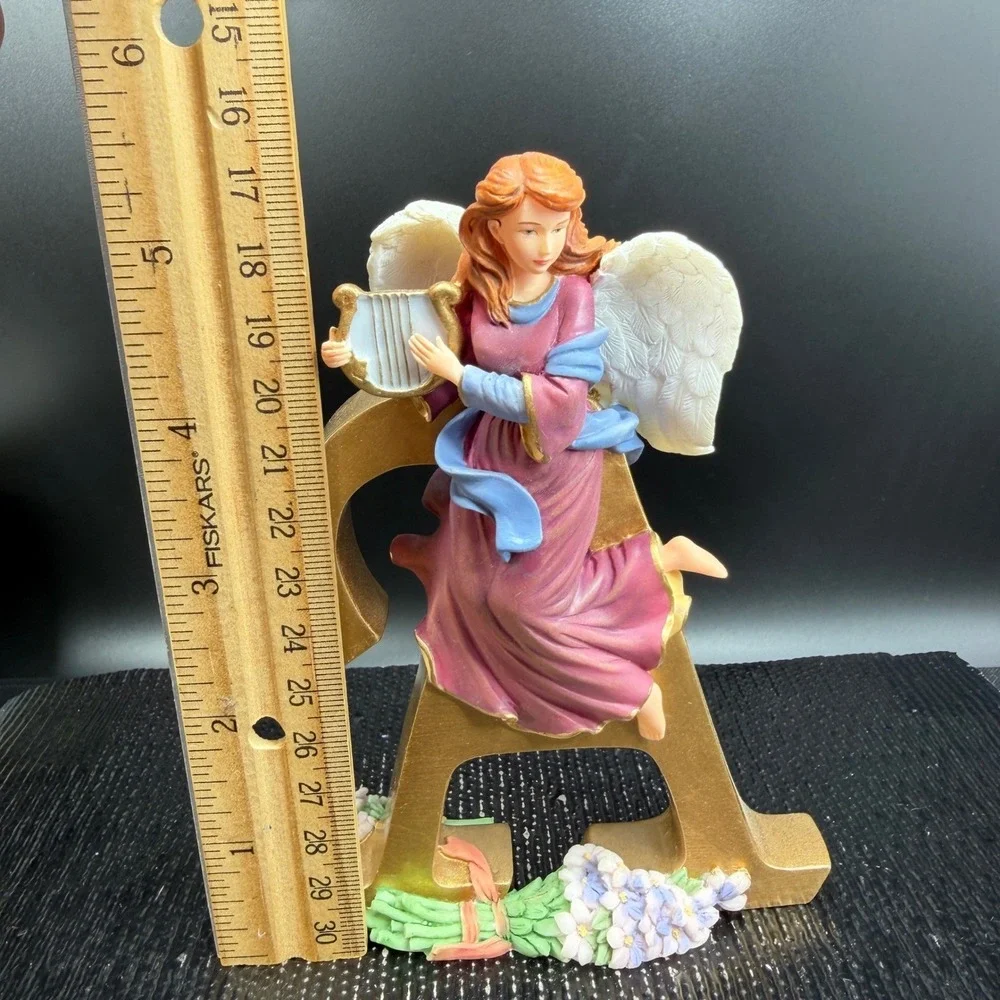 Lenox 2004 Angel with Lyre Letter A Figurine Gold Initial Floral Monogram Figure